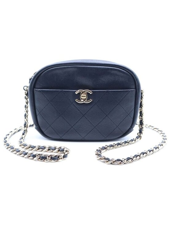 Chanel Quilted Camera Back Chain Shoulder Lambskin Gold Black main image 4